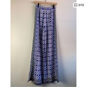 White Fox Boutique Blue and White Patterned Wide Leg Pants